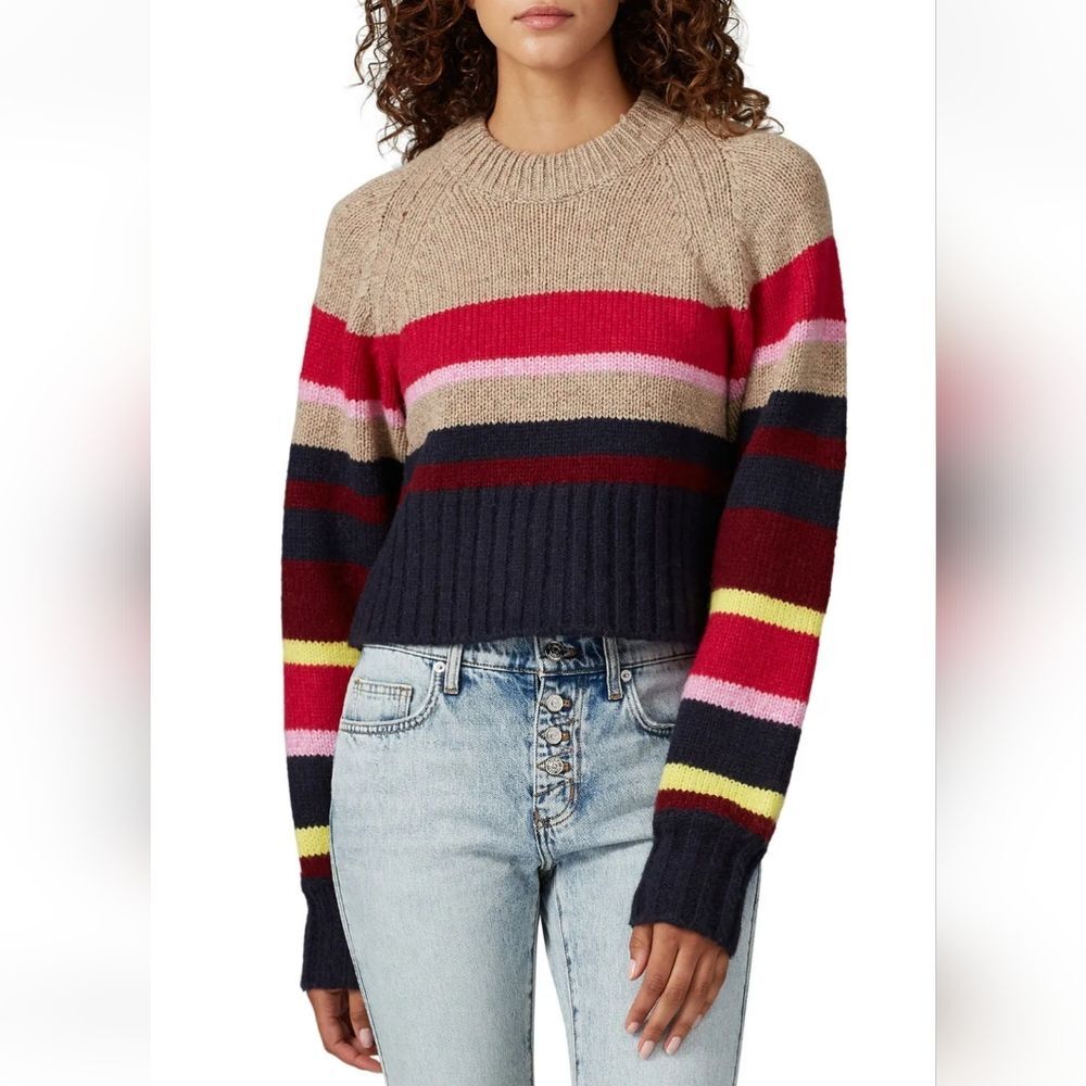 Current/Elliott Moonshine Striped Wool Brown Multicolor Cropped Sweater Size 1